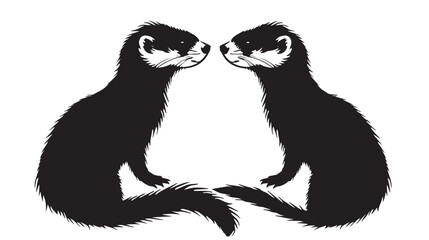 Wall Mural - Ferrets silhouette isolated in White background