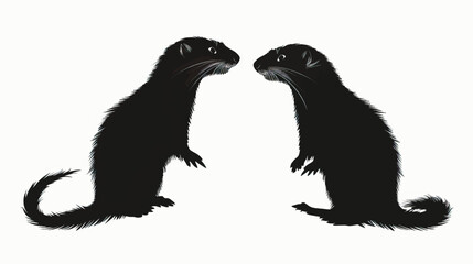 Wall Mural - Ferrets silhouette isolated in White background