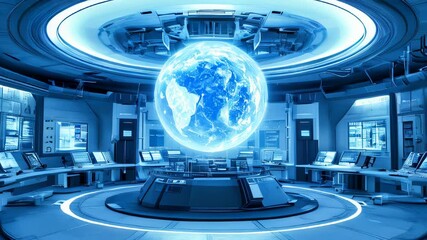 Poster - Blue futuristic high tech laboratory or control room