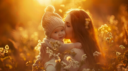 Poster - Mom hugs and kisses her baby.