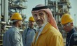 © jambulart - Arab man in yellow with workers at refinery.