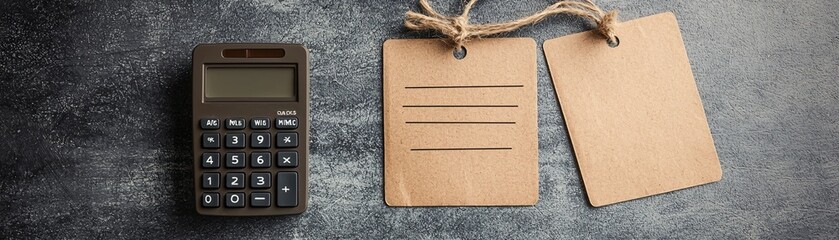 Poster - A simple calculator next to a shopping list and price tag, emphasizing the value-cost comparison in purchasing decisions. Clean background with ample copy space.