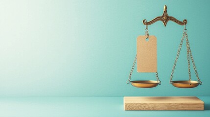 Poster - A minimalist view of a price tag and value icon on opposite sides of a balance scale, showing cost versus value perception. Clean design with ample copy space.