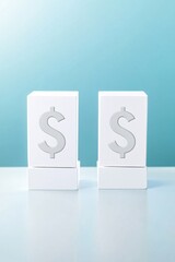 Poster - Price and value symbols placed side-by-side on a retail display shelf, symbolizing the perception of cost in shopping. The background includes space for copy.