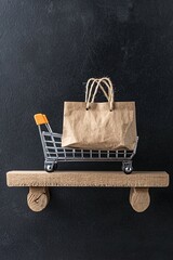 Poster - Price and value symbols placed side-by-side on a retail display shelf, symbolizing the perception of cost in shopping. The background includes space for copy.