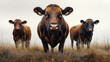 © Alfazet Chronicles - Three brown cows standing in a dry grassy field with ear tags under a cloudy sky.