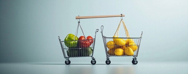 Poster - A consumer debates between two items with differing prices, emphasizing value and price perception. Minimal background with copy space for additional content.