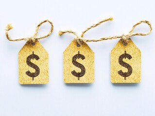 Poster - A digital tag displaying price and value options, symbolizing cost perception in consumer choices. The scene includes ample copy space on a clean background.