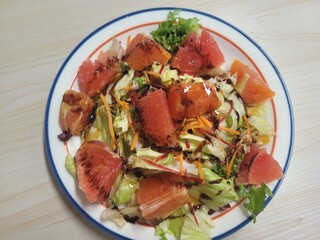 salad with fruits and vegetables
at home
korea
korean