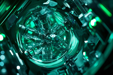 Poster - Close-up view of advanced machinery with green backlighting