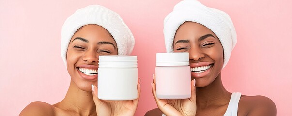 Poster - Shopper comparing price and quality of two skincare products in a boutique store, contrasting branding styles in the shot to represent different value perceptions