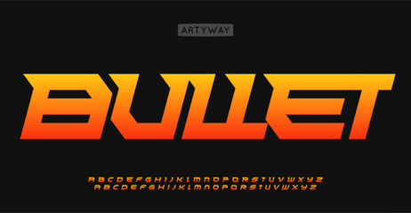 Aufkleber - Sharp powerful alphabet, bold italic letters with acute spurs, bullet dynamic font for speed sport typography, edgy automotive logo, powerful headline, action typographic energy. Vector typeset