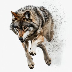 wolf attacking,running, jumping,action pose,tattoo, White background