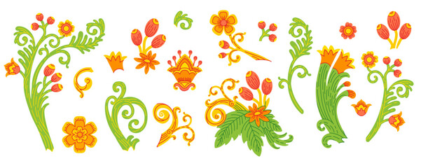 Wall Mural - Decorative Slavic floral ornament elements vector collection