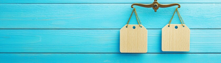 Poster - A minimalist scene featuring a price tag and value icon balanced on either side of a scale, illustrating cost and value in financial decisions. The image offers generous copy space for text or