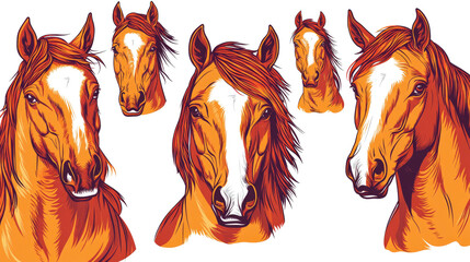 Poster - portraits of horses with white blazes on transparent background generative ai