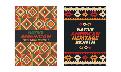 Native American Heritage Month in November. American Indian culture. Celebrate annual in United States. Tradition pattern. Poster, card, banner and background. Vector ornament, illustration