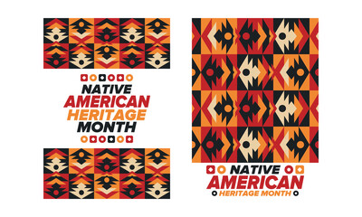 Native American Heritage Month in November. American Indian culture. Celebrate annual in United States. Tradition pattern. Poster, card, banner and background. Vector ornament, illustration