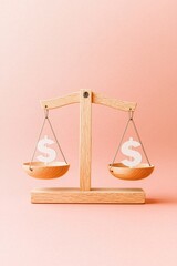 Poster - Minimalist balance scales with cost and value icons on each side, set against a neutral background that provides copy space, ideal for financial contexts.