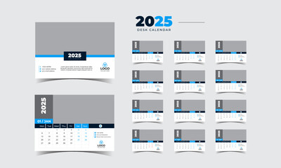 Naklejka na meble Desk Calendar 2025 planner corporate template design set of 12 months. Template for annual calendar 2025.