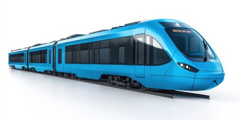 Blue modern train isolated on transparent background, ideal for design use in clean visuals.