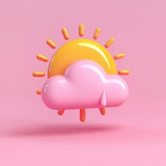 Canvas Print - Sunny Day Forecast: Pink Cloud and Golden Sun