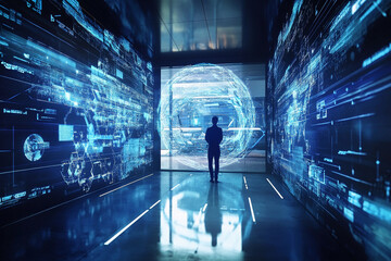Poster - Exploring a futuristic data visualization space at dusk