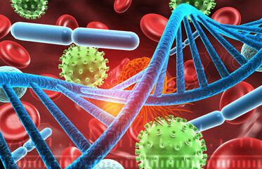 DNA stand virus bacteria background. 3d illustration