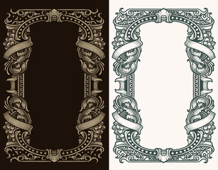 Vintage border frame engraving with antique ornament pattern - Vector Eps 10