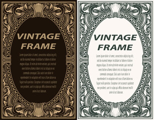 Vintage border frame engraving with antique ornament pattern - Vector Eps 10