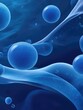 © vefimov - 3D rendering of blue spheres forming a complex molecule structure against a dark blue background with bubbles floating around.