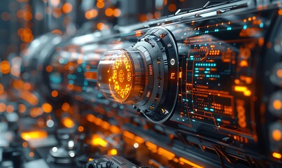 Aufkleber - A futuristic close-up view of a circuit board featuring glowing orange elements, showcasing technological innovation and intricate design.