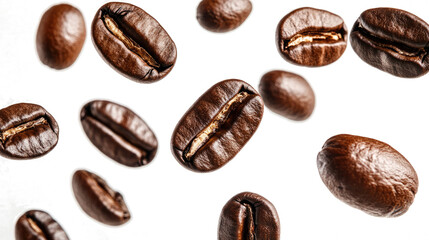 Poster - Coffee Beans Falling Gracefully From Above on a Transparent Background Generative AI