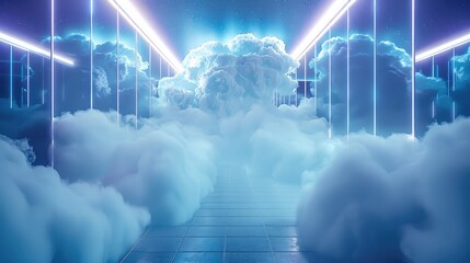 Aufkleber - Data storage in the cloud, futuristic minimal style.