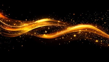 Wall Mural - abstract golden light trails. glowing wavy lines with sparkling effect on black background.