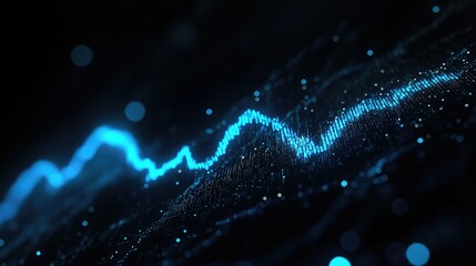 Aufkleber - Digital graph with a blue arrow pointing upward, reflecting stock growth, dark background, high detail.