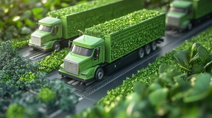 Poster - Green transportation of goods with eco-friendly packaging and electric trucks, promoting sustainable logistics.