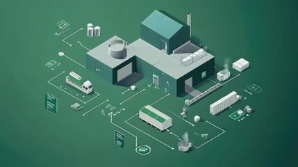 Poster - Infographic style image showing stages of a green supply chain, reducing environmental impact, and efficiency.
