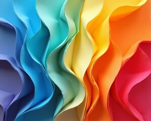 Colorful waves of paper in vibrant shades for creative design