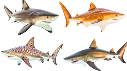 Poster - Set of Four Realistic Shark Models on a Transparent Background Generative AI