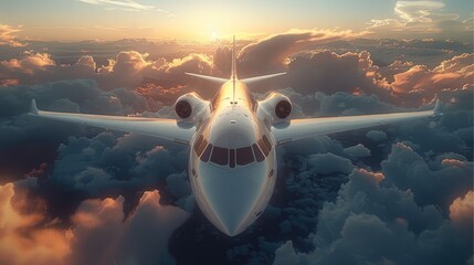 Poster - Air travel flying in the air above the clouds, modern plane.