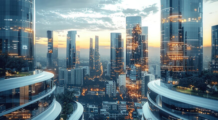 Aufkleber - City of Technology, capturing the essence of connectivity and digital networks in an evolving urban landscape. The city of the future.