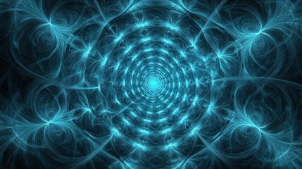 Canvas Print - A mesmerizing blue fractal pattern creates the illusion of a tunnel leading to a bright light.