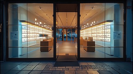 Poster - Bright opticians storefront, obscure glass windows. outside.