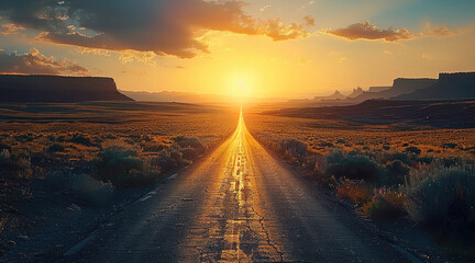 Aufkleber - Highway with Sunset in the horizon and nature.