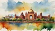 © Mazahir Abbas - Watercolor panorama illustration of iconic landmarks for tamil nadu day.