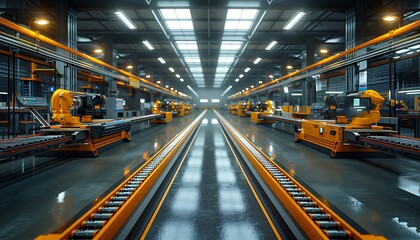 Aufkleber - A modern industrial facility featuring robotic arms and conveyor systems, highlighting advanced automation and technology in manufacturing.