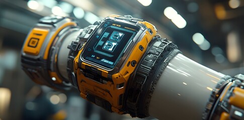 Poster - A futuristic smartwatch with a rugged design, showcasing a digital interface.