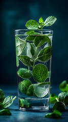 Wall Mural - Refreshing Mint Water with Ice Photo