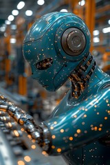 Poster - A futuristic robot working in a high-tech industrial setting.